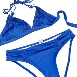 SHAN 2-pc Blue Satin Bikini